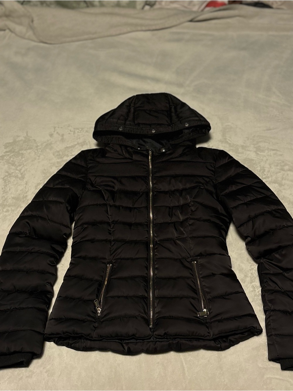 H&M Black Hooded Quilted Puffer Jacket